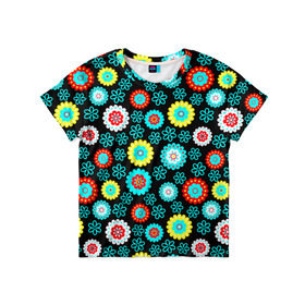 Детская футболка 3D с принтом Цветочки в Новосибирске, 100% гипоаллергенный полиэфир | прямой крой, круглый вырез горловины, длина до линии бедер, чуть спущенное плечо, ткань немного тянется | паттерн | разноцветный | цветы | яркий