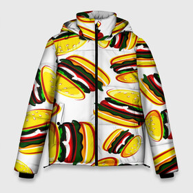 Мужская зимняя куртка 3D с принтом Гамбургер в Новосибирске, верх — 100% полиэстер; подкладка — 100% полиэстер; утеплитель — 100% полиэстер | длина ниже бедра, свободный силуэт Оверсайз. Есть воротник-стойка, отстегивающийся капюшон и ветрозащитная планка. 

Боковые карманы с листочкой на кнопках и внутренний карман на молнии. | fast food | фастфуд