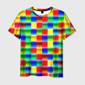 Мужская футболка 3D с принтом Кубики в Новосибирске, 100% полиэфир | прямой крой, круглый вырез горловины, длина до линии бедер | Тематика изображения на принте: абстракция | кубики | пиксели | плитка | разноцветный | яркий