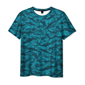 Мужская футболка 3D с принтом Акулы в Новосибирске, 100% полиэфир | прямой крой, круглый вырез горловины, длина до линии бедер | Тематика изображения на принте: камуфляж | море | океан | рыба | рыбак | рыбалка