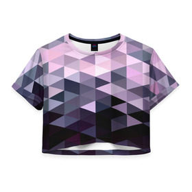 Женская футболка 3D укороченная с принтом Pixel Polygon в Новосибирске, 100% полиэстер | круглая горловина, длина футболки до линии талии, рукава с отворотами | Тематика изображения на принте: геометрия | полигоны | треугольник