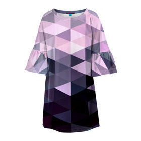 Детское платье 3D с принтом Pixel Polygon в Новосибирске, 100% полиэстер | прямой силуэт, чуть расширенный к низу. Круглая горловина, на рукавах — воланы | Тематика изображения на принте: геометрия | полигоны | треугольник