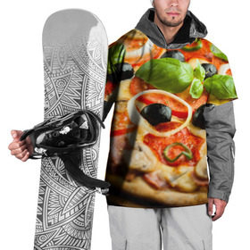 Накидка на куртку 3D с принтом Пицца в Новосибирске, 100% полиэстер |  | базилик | еда | зелень | маслины | оливки | пицца | помидоры
