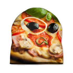 Шапка 3D с принтом Пицца в Новосибирске, 100% полиэстер | универсальный размер, печать по всей поверхности изделия | базилик | еда | зелень | маслины | оливки | пицца | помидоры