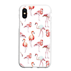 Чехол для iPhone XS Max матовый с принтом Узор из фламинго в Новосибирске, Силикон | Область печати: задняя сторона чехла, без боковых панелей | животные | мозаика | птицы | узор | фауна | фламинго