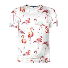 Мужская футболка 3D спортивная с принтом Узор из фламинго в Новосибирске, 100% полиэстер с улучшенными характеристиками | приталенный силуэт, круглая горловина, широкие плечи, сужается к линии бедра | Тематика изображения на принте: животные | мозаика | птицы | узор | фауна | фламинго
