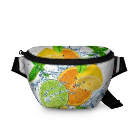 Поясная сумка 3D с принтом Мятный смузи в Новосибирске, 100% полиэстер | плотная ткань, ремень с регулируемой длиной, внутри несколько карманов для мелочей, основное отделение и карман с обратной стороны сумки застегиваются на молнию | вода | еда | зима | искусство | лайм | лимон | листья | новинки | природа | солнце | фрукты