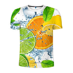 Мужская футболка 3D спортивная с принтом Мятный смузи в Новосибирске, 100% полиэстер с улучшенными характеристиками | приталенный силуэт, круглая горловина, широкие плечи, сужается к линии бедра | Тематика изображения на принте: вода | еда | зима | искусство | лайм | лимон | листья | новинки | природа | солнце | фрукты