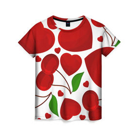 Женская футболка 3D с принтом сердце и вишня в Новосибирске, 100% полиэфир ( синтетическое хлопкоподобное полотно) | прямой крой, круглый вырез горловины, длина до линии бедер | вишня | сердце