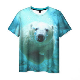 Мужская футболка 3D с принтом медведь в Новосибирске, 100% полиэфир | прямой крой, круглый вырез горловины, длина до линии бедер | медведь | пловец