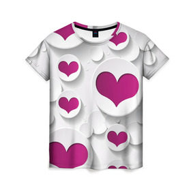 Женская футболка 3D с принтом серца в Новосибирске, 100% полиэфир ( синтетическое хлопкоподобное полотно) | прямой крой, круглый вырез горловины, длина до линии бедер | сердце