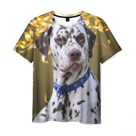 Мужская футболка 3D с принтом Скептический далматин в Новосибирске, 100% полиэфир | прямой крой, круглый вырез горловины, длина до линии бедер | далматин | далматинец | песик | пятнистый | собака | собаки