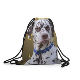 Рюкзак-мешок 3D с принтом Скептический далматин в Новосибирске, 100% полиэстер | плотность ткани — 200 г/м2, размер — 35 х 45 см; лямки — толстые шнурки, застежка на шнуровке, без карманов и подкладки | далматин | далматинец | песик | пятнистый | собака | собаки
