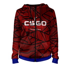 Женская толстовка 3D на молнии с принтом cs:go - Crimson Web Style Factory New (Кровавая паутина | Прям с завода) в Новосибирске, 100% полиэстер | длина до линии бедра, манжеты и пояс оформлены мягкой тканевой резинкой, двухслойный капюшон со шнурком для регулировки, спереди молния, по бокам два кармана | blood | crimson | cs | csgo | web | го | кровь | кс | паутина