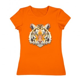 Женская футболка хлопок с принтом Полигональный тигр в Новосибирске, 100% хлопок | прямой крой, круглый вырез горловины, длина до линии бедер, слегка спущенное плечо | геометрический рисунок | голова | животные | тигр | фауна