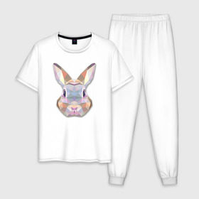 Мужская пижама хлопок с принтом Полигональный кролик в Новосибирске, 100% хлопок | брюки и футболка прямого кроя, без карманов, на брюках мягкая резинка на поясе и по низу штанин
 | геометрический рисунок | голова | животные | кролик | фауна