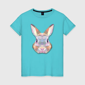 Женская футболка хлопок с принтом Полигональный кролик в Новосибирске, 100% хлопок | прямой крой, круглый вырез горловины, длина до линии бедер, слегка спущенное плечо | геометрический рисунок | голова | животные | кролик | фауна