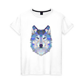 Женская футболка хлопок с принтом Полигональный волк в Новосибирске, 100% хлопок | прямой крой, круглый вырез горловины, длина до линии бедер, слегка спущенное плечо | волк | геометрический рисунок | голова | животные | фауна