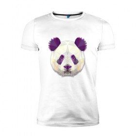 Мужская футболка премиум с принтом Полигональная панда в Новосибирске, 92% хлопок, 8% лайкра | приталенный силуэт, круглый вырез ворота, длина до линии бедра, короткий рукав | геометрический рисунок | голова | животные | панда | фауна