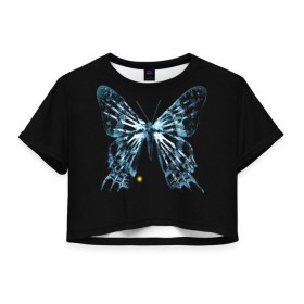 Женская футболка 3D укороченная с принтом За Гранью в Новосибирске, 100% полиэстер | круглая горловина, длина футболки до линии талии, рукава с отворотами | бабочка | грань | за гранью | кости | рентген