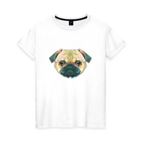 Женская футболка хлопок с принтом Полигональный мопс в Новосибирске, 100% хлопок | прямой крой, круглый вырез горловины, длина до линии бедер, слегка спущенное плечо | геометрический рисунок | голова | животные | мопс | собака | фауна