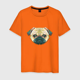 Мужская футболка хлопок с принтом Полигональный мопс в Новосибирске, 100% хлопок | прямой крой, круглый вырез горловины, длина до линии бедер, слегка спущенное плечо. | геометрический рисунок | голова | животные | мопс | собака | фауна