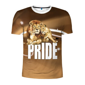 Мужская футболка 3D спортивная с принтом Pride в Новосибирске, 100% полиэстер с улучшенными характеристиками | приталенный силуэт, круглая горловина, широкие плечи, сужается к линии бедра | Тематика изображения на принте: lion | голова животного | кот | кошка | лев | хищник | царь | цвет