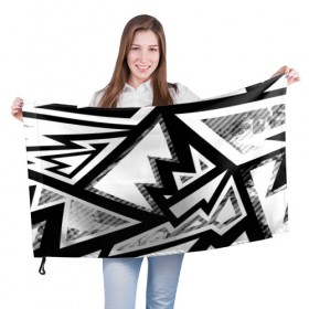 Флаг 3D с принтом Треугольники в Новосибирске, 100% полиэстер | плотность ткани — 95 г/м2, размер — 67 х 109 см. Принт наносится с одной стороны | белый | геометрия | черно белый | черный