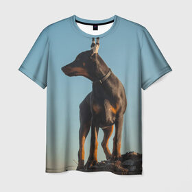 Мужская футболка 3D с принтом Доберман в Новосибирске, 100% полиэфир | прямой крой, круглый вырез горловины, длина до линии бедер | доберман | доберманы | пес | песик | псы | собака | собаки
