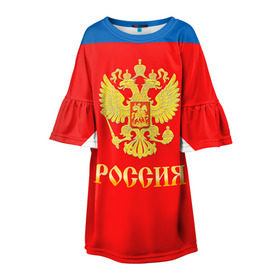 Детское платье 3D с принтом Форма № 8 OVECHKIN в Новосибирске, 100% полиэстер | прямой силуэт, чуть расширенный к низу. Круглая горловина, на рукавах — воланы | 8 ovechkin | world cup hockey | клюшка | кубок мира | овечкин александр | россия | сборная россии | хоккейная форма | шайба