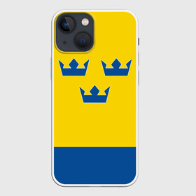 Чехол для iPhone 13 mini с принтом Сборная Швеции по Хоккею в Новосибирске,  |  | sweden | world cup hockey | виктор хедман | вратарь | защитник | клюшка | кубок мира | нападающий | сборная канады | хоккей | хоккейная форма | швеция | эрик карлссон