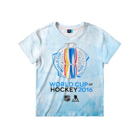 Детская футболка 3D с принтом Кубок мира по хоккею 2016 в Новосибирске, 100% гипоаллергенный полиэфир | прямой крой, круглый вырез горловины, длина до линии бедер, чуть спущенное плечо, ткань немного тянется | 