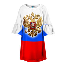 Детское платье 3D с принтом Триколор в Новосибирске, 100% полиэстер | прямой силуэт, чуть расширенный к низу. Круглая горловина, на рукавах — воланы | russia | российская федерация | россия | рф