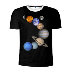 Мужская футболка 3D спортивная с принтом Парад планет в Новосибирске, 100% полиэстер с улучшенными характеристиками | приталенный силуэт, круглая горловина, широкие плечи, сужается к линии бедра | звёзды | космическое пространство | космос | планета | созвездие