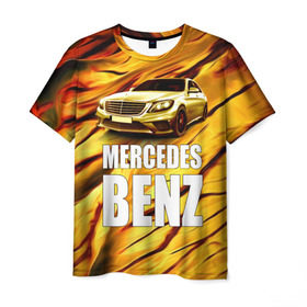 Мужская футболка 3D с принтом Mercedes Benz в Новосибирске, 100% полиэфир | прямой крой, круглый вырез горловины, длина до линии бедер | benz | mercedes | авто | автомобиль | водитель | машина | мерседес бенц | тачка