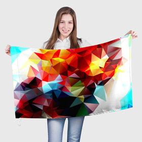Флаг 3D с принтом Polygon в Новосибирске, 100% полиэстер | плотность ткани — 95 г/м2, размер — 67 х 109 см. Принт наносится с одной стороны | геометрия | полигоны | разноцветный | яркий