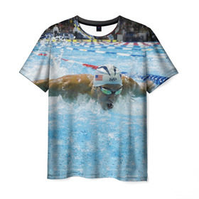 Мужская футболка 3D с принтом Пловец в Новосибирске, 100% полиэфир | прямой крой, круглый вырез горловины, длина до линии бедер | бассейн | вода | пловец