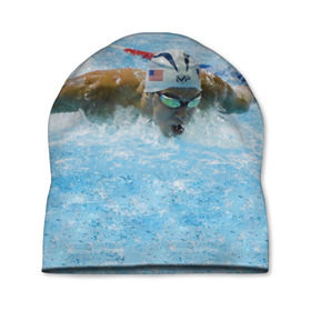 Шапка 3D с принтом Пловец в Новосибирске, 100% полиэстер | универсальный размер, печать по всей поверхности изделия | Тематика изображения на принте: бассейн | вода | пловец
