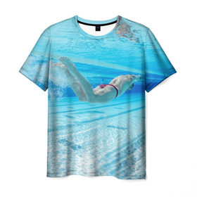 Мужская футболка 3D с принтом swimmer в Новосибирске, 100% полиэфир | прямой крой, круглый вырез горловины, длина до линии бедер | пловец