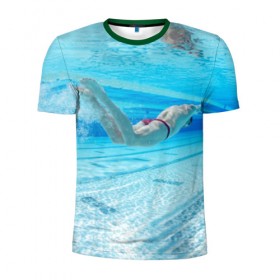 Мужская футболка 3D спортивная с принтом swimmer в Новосибирске, 100% полиэстер с улучшенными характеристиками | приталенный силуэт, круглая горловина, широкие плечи, сужается к линии бедра | пловец