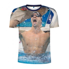 Мужская футболка 3D спортивная с принтом Пловец в Новосибирске, 100% полиэстер с улучшенными характеристиками | приталенный силуэт, круглая горловина, широкие плечи, сужается к линии бедра | swimmer