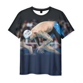 Мужская футболка 3D с принтом Пловец в Новосибирске, 100% полиэфир | прямой крой, круглый вырез горловины, длина до линии бедер | бассейн | вода | прыжок