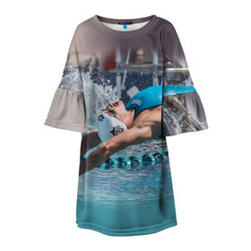 Детское платье 3D с принтом Пловец в Новосибирске, 100% полиэстер | прямой силуэт, чуть расширенный к низу. Круглая горловина, на рукавах — воланы | swimmer