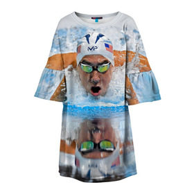Детское платье 3D с принтом Пловец в Новосибирске, 100% полиэстер | прямой силуэт, чуть расширенный к низу. Круглая горловина, на рукавах — воланы | плавание