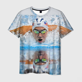 Мужская футболка 3D с принтом Пловец в Новосибирске, 100% полиэфир | прямой крой, круглый вырез горловины, длина до линии бедер | плавание