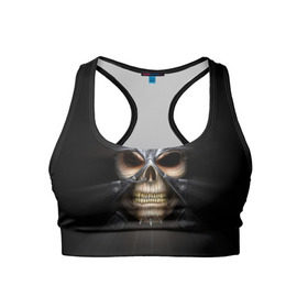 Женский спортивный топ 3D с принтом Скелет в маске в Новосибирске, 82% полиэстер, 18% спандекс Ткань безопасна для здоровья, позволяет коже дышать, не мнется и не растягивается |  | warhammer | хаос | череп