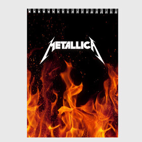 Скетчбук с принтом Metallica fire в Новосибирске, 100% бумага
 | 48 листов, плотность листов — 100 г/м2, плотность картонной обложки — 250 г/м2. Листы скреплены сверху удобной пружинной спиралью | металлика