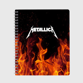 Тетрадь с принтом Metallica fire в Новосибирске, 100% бумага | 48 листов, плотность листов — 60 г/м2, плотность картонной обложки — 250 г/м2. Листы скреплены сбоку удобной пружинной спиралью. Уголки страниц и обложки скругленные. Цвет линий — светло-серый
 | металлика
