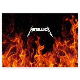 Поздравительная открытка с принтом Metallica fire в Новосибирске, 100% бумага | плотность бумаги 280 г/м2, матовая, на обратной стороне линовка и место для марки
 | металлика