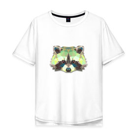 Мужская футболка хлопок Oversize с принтом Полигональный енот в Новосибирске, 100% хлопок | свободный крой, круглый ворот, “спинка” длиннее передней части | геометрический рисунок | голова | енот | животные | фауна